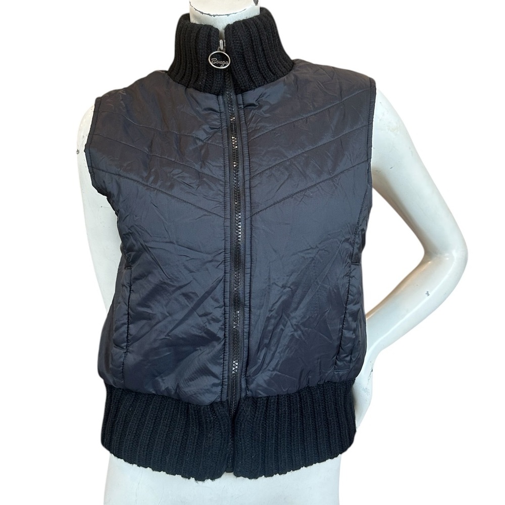 Y2K Bongo Black Collared Sweater Trim Zip Up Puffer Vest Size Small